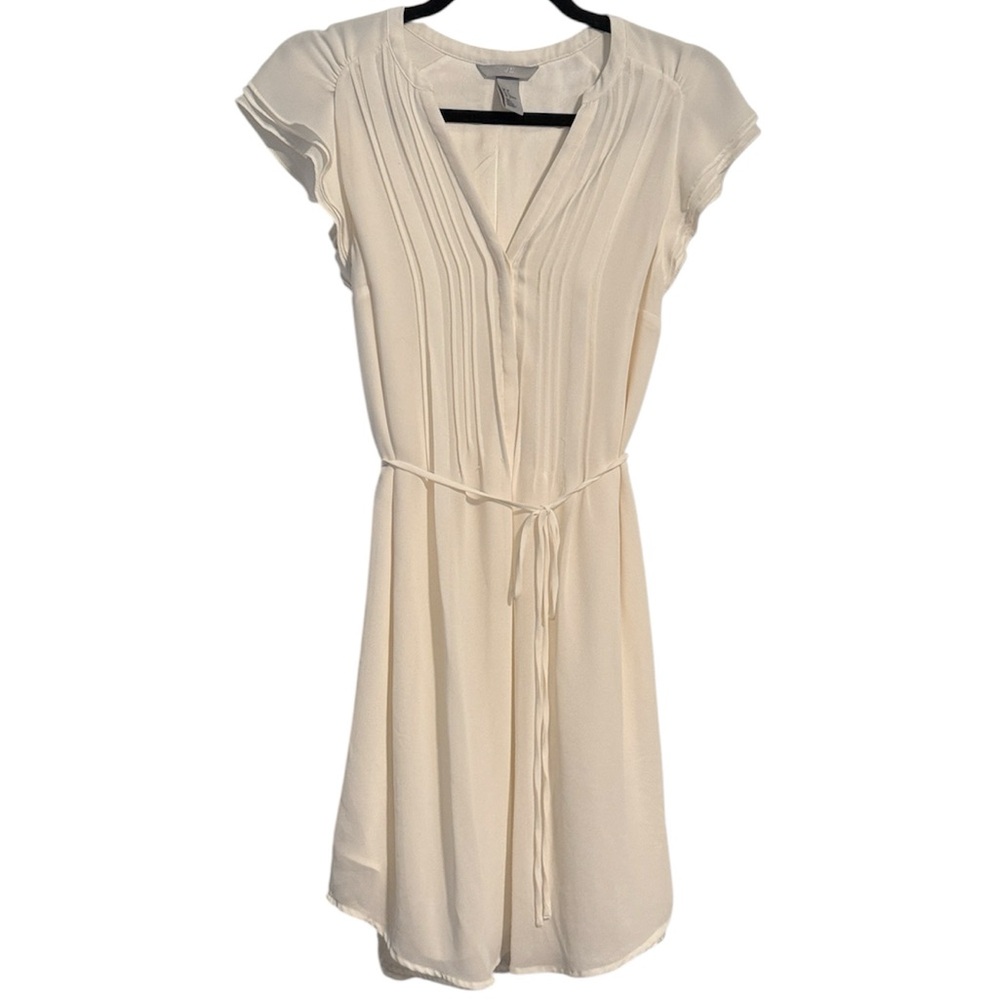 ☀️ H&M Off White Ruffle Detail Belted Mini Dress